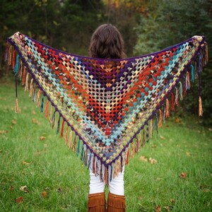 Crochet Granny Square Shawl Pattern, Boho Fringe Wrap, Beginner Friendly (PDF Download)