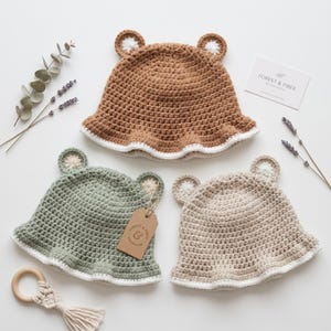 Virkad björnhattmönster PDF | Babysolhatt med öron (direkt nedladdning)