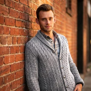 Men's Aran Cable Shawl Collar Cardigan Knitting Pattern (PDF Download)