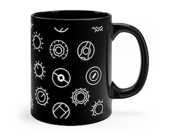Synth Knob Pattern Coffee Mug for Electronic Music Lovers, Minimalist Studio Gear Mug for Producers, DJs, Home Studio Desk or Gift
