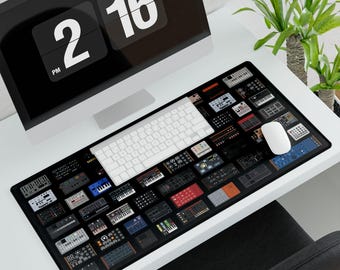 Large Synthesizer Desk Mat for Music Producers, Retro Electronic Keyboard Desk Pad for Studio, Gaming Setup or Home Office Decor
