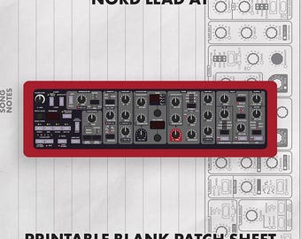 May include: A Nord Lead A1 synthesizer control panel graphic with a red border, set against a white background featuring the text NORD LEAD A1 and PRINTABLE BLANK PATCH SHEET, along with a technical diagram of the synthesizer interface.