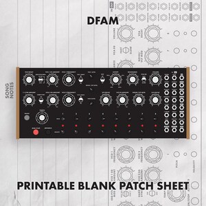 Moog DFAM Blanko Patch Bogen Printable PDF | Analog Drum Synth Patch Notes Vorlage, 7x11 Print-at-Home Recall Sheet für Muster und Einstellungen