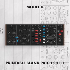 Behringer Model D Blank Patch Sheet Printable PDF | 7x11 Synth Patch Notes Template, Grey Line Diagram for Analog Sound Studio Recipes