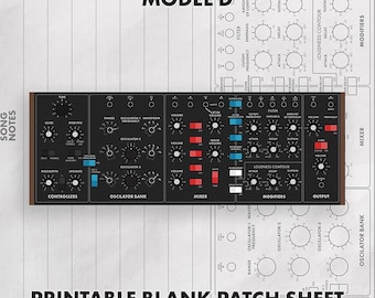 Behringer Model D – pusty arkusz patchów | Szablon notatek syntezatora (pobierz plik PDF)