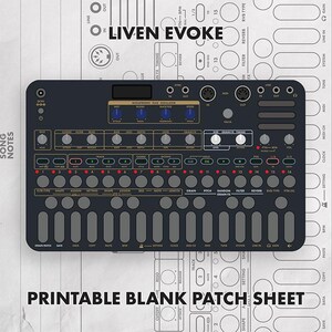 Sonicware Liven Evoke patchblad, mall för synthdokumentation (PDF-nedladdning)