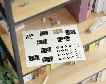 Moog Synth Sticker Sheet for Analog Synth Lovers, Vintage Modular Synth Vinyl Stickers for Laptop, Studio Gear, DAW Setup or Music Gifts