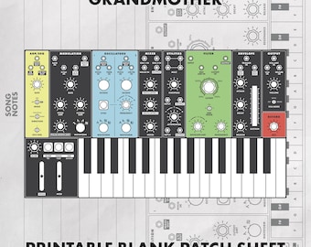 Grandmother Blank Patch Sheet Printable PDF | Semi-Modular Synth Patch Notes Template, 7x11 Print-at-Home Diagram, Grey Linework Only