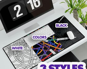 Tangled Cables Desk Mat for Electronic Music Producers, Synth Patch Cable Pattern Pad Studio