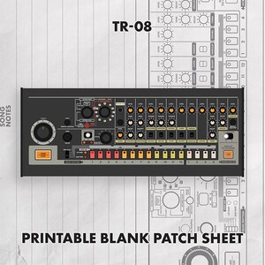 Hoja de conexiones para Roland TR-08, plantilla de documentación para sintetizadores (descarga en PDF)
