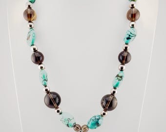 Smoky Blues Pendant Necklace with Blue Turquoise & Smoky Quartz
