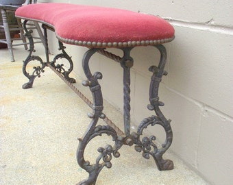 Antique Victorian Cast Iron Bench - Large 4 Foot long - 19th Century Wrought Filigree - ALL ORIGINAL - Window Seat - Curved Arched Design