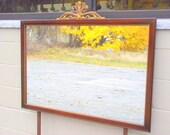 Antique Mirror Mahogany Wood Framed Large - Wall Hanging - Dresser Bureau - Gold Fleur de Lys Trim - Prince of Wales Feather Top Bed Suite