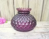 Antique Purple Amethyst Glass Fenton Quilted Parlor Lamp SHADE Globe - 7 quot fitter - Replacement Light Lampshade - Diamond Crimped Flared Top