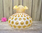 Antique Honeysuckle Coin Dot Amber Opalescent Fenton Glass Lamp SHADE 10 quot fitter - Replacement Globe Light Lampshade - Ruffled Crimped Top