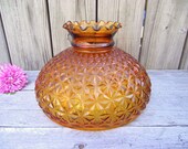 Rare Amber STAR Diamond Fenton Glass Parlor Lamp SHADE - 10 quot fitter Ruffled Rim - Alladin Table Student - Replacement Globe Light Lampshade