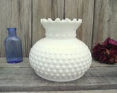 Antique MILK GLASS Fenton Hobnail Parlor Lamp SHADE - for 7 quot fitter - Replacement Globe Light Lampshade - Ruffled Fluted Flared Top