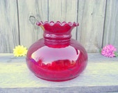 Antique Optic Ruby Red Fenton Glass Parlor Lamp SHADE - for 7 quot fitter - Ruffled Pie Crust Rim - Replacement Globe - Lampshade Light