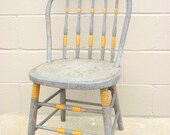 Bentwood Spindle Back Chair - Antique Windsor Primitive Rustic Farmhouse Chic - Old pickled Shabby paint - Country Cottage Farm