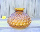 Antique Amber Glass Fenton Quilted Parlor Lamp SHADE Globe - for 10 quot fitter - Replacement Globe Light Lampshade - Diamond Crimped Flared Top