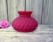 Antique Ruby RED Satin Frosted Glass Fenton Quilted Parlor Lamp SHADE Globe - 6 quot fitter Replacement Globe Light Lampshade - Diamond Ruffled