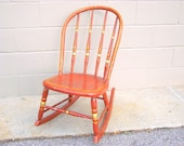 Antique Bentwood Spindle Back Rocking Chair - Windsor Primitive Rustic Farmhouse Chic Amber Brown Shabby Paint Wood Rocker Seat Farm Decor