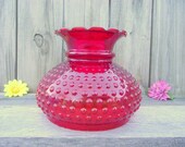 Antique Ruby Red Fenton Glass Hobnail Parlor Lamp SHADE - 7 quot fitter - Ruffled Pie Crust Rim - Replacement Globe - Lampshade Light