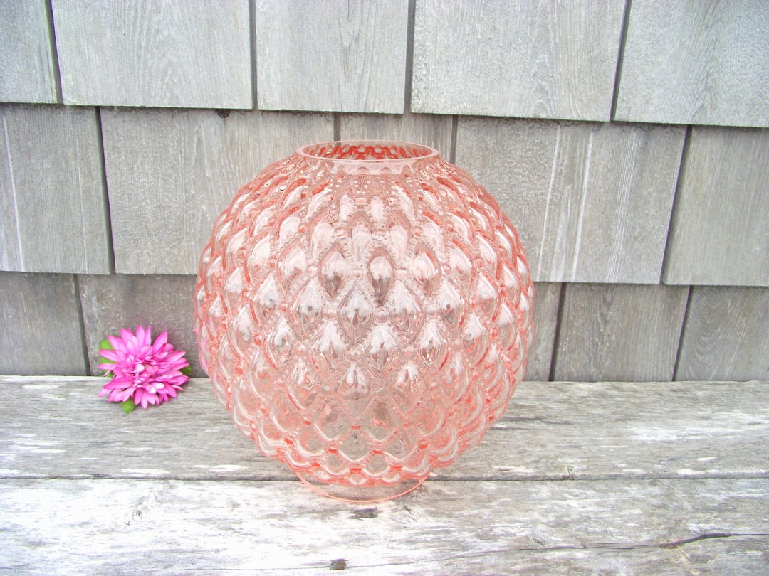 Antique PINK Glass Fenton Lamp Shade Quilted Diamond GWTW - Victorian ...