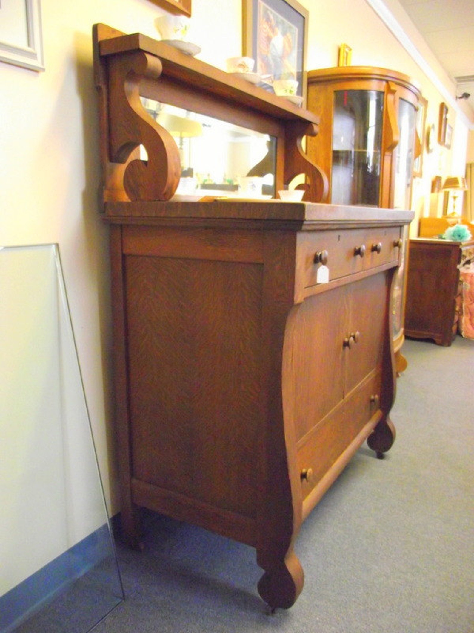 Antique Empire Tiger Oak Buffet Sideboard Server with Etsy