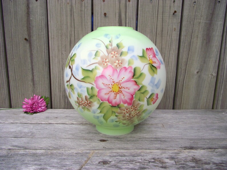 Round Rose Milk Glass Replacement Globe Light Lampshade Gone With The Wind Gwtw Hand Painted Flowers Antique Victorian Hurricane Lamp Shade