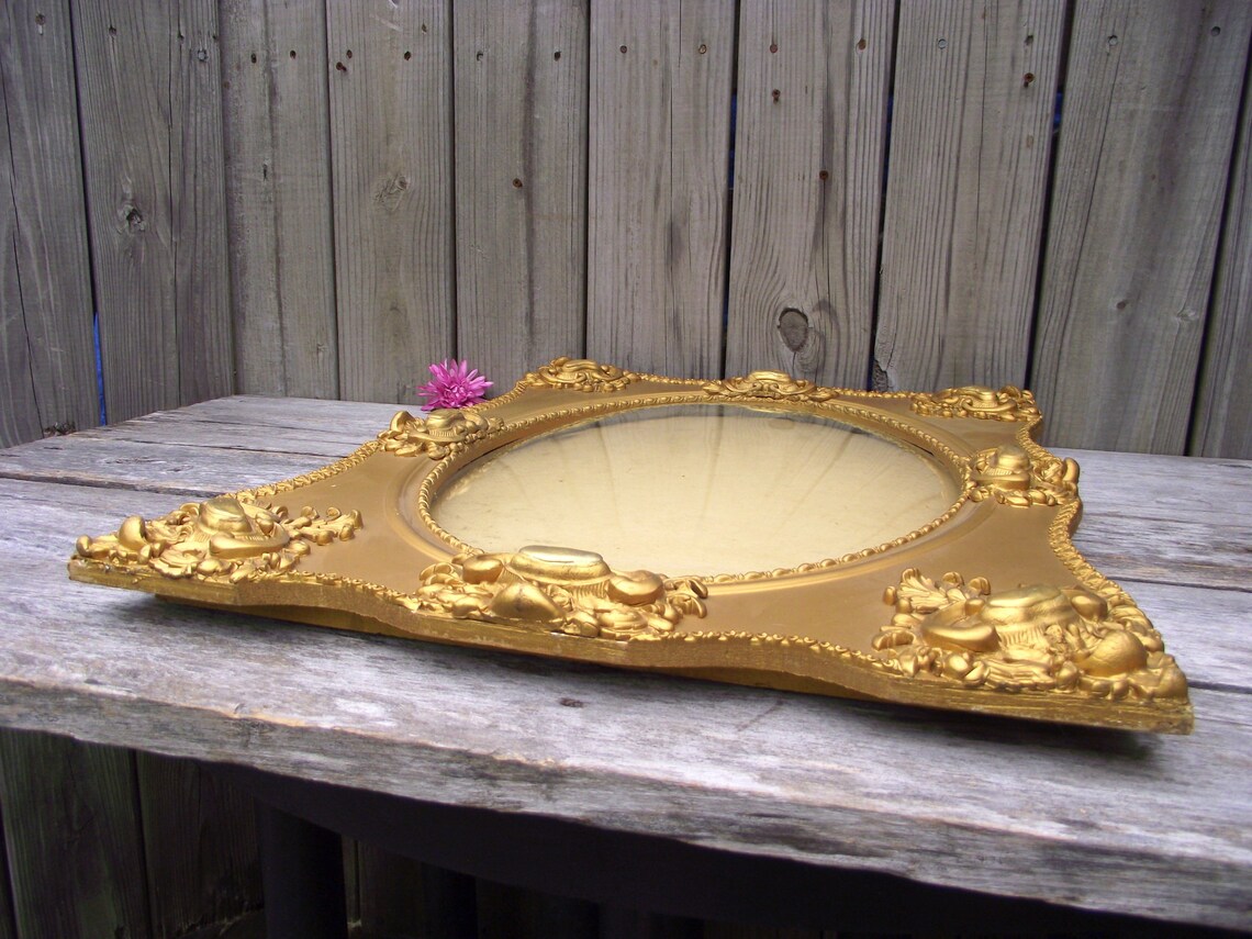 BIG Antique Victorian Bubble Glass Frame Wood Gesso Gold Gilt Etsy