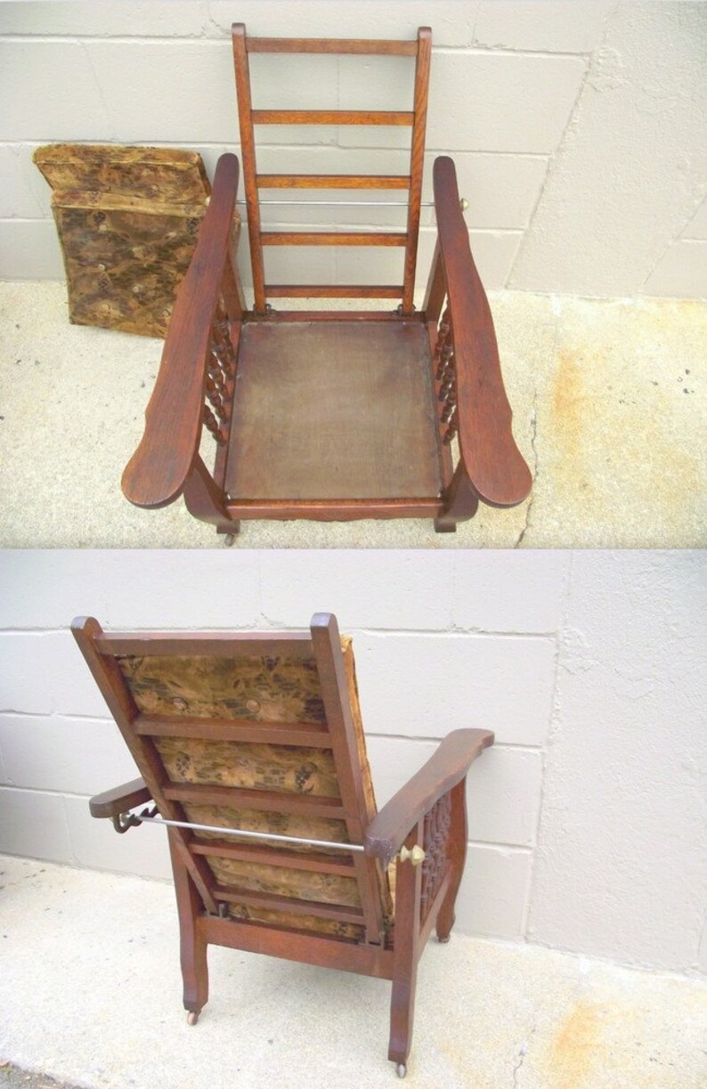 SALE Antique Morris Chair Child Oak ORIGINAL Velvet Etsy