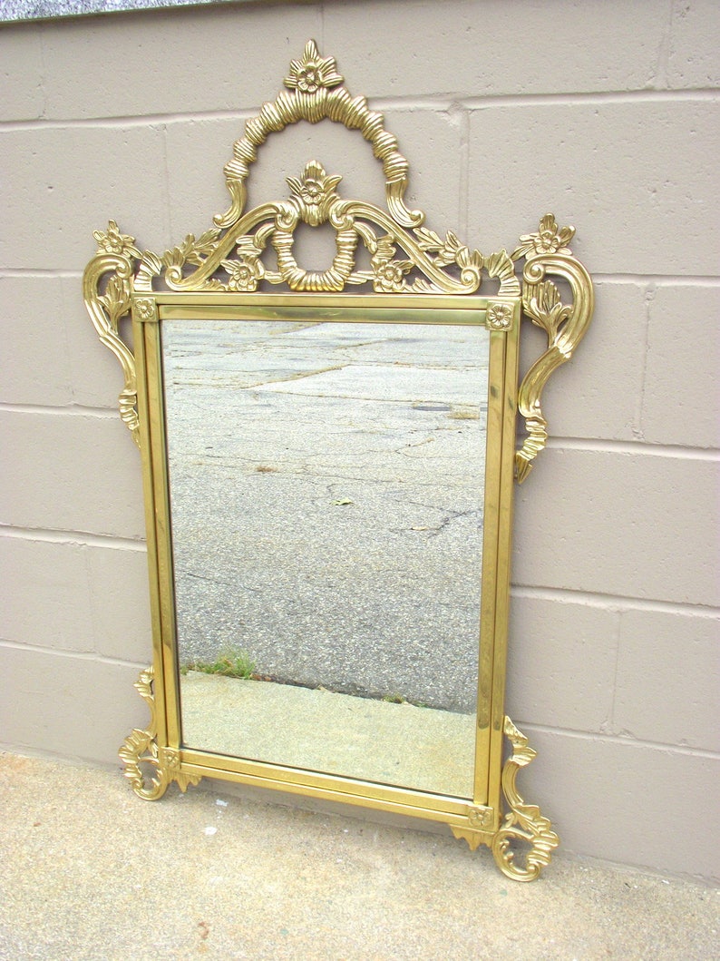 French Labarge Louis Xv Style Wall Mirror Solid Brass Rococo Italian Hollywood Regency Art Nouveau Hanging Designer Piece