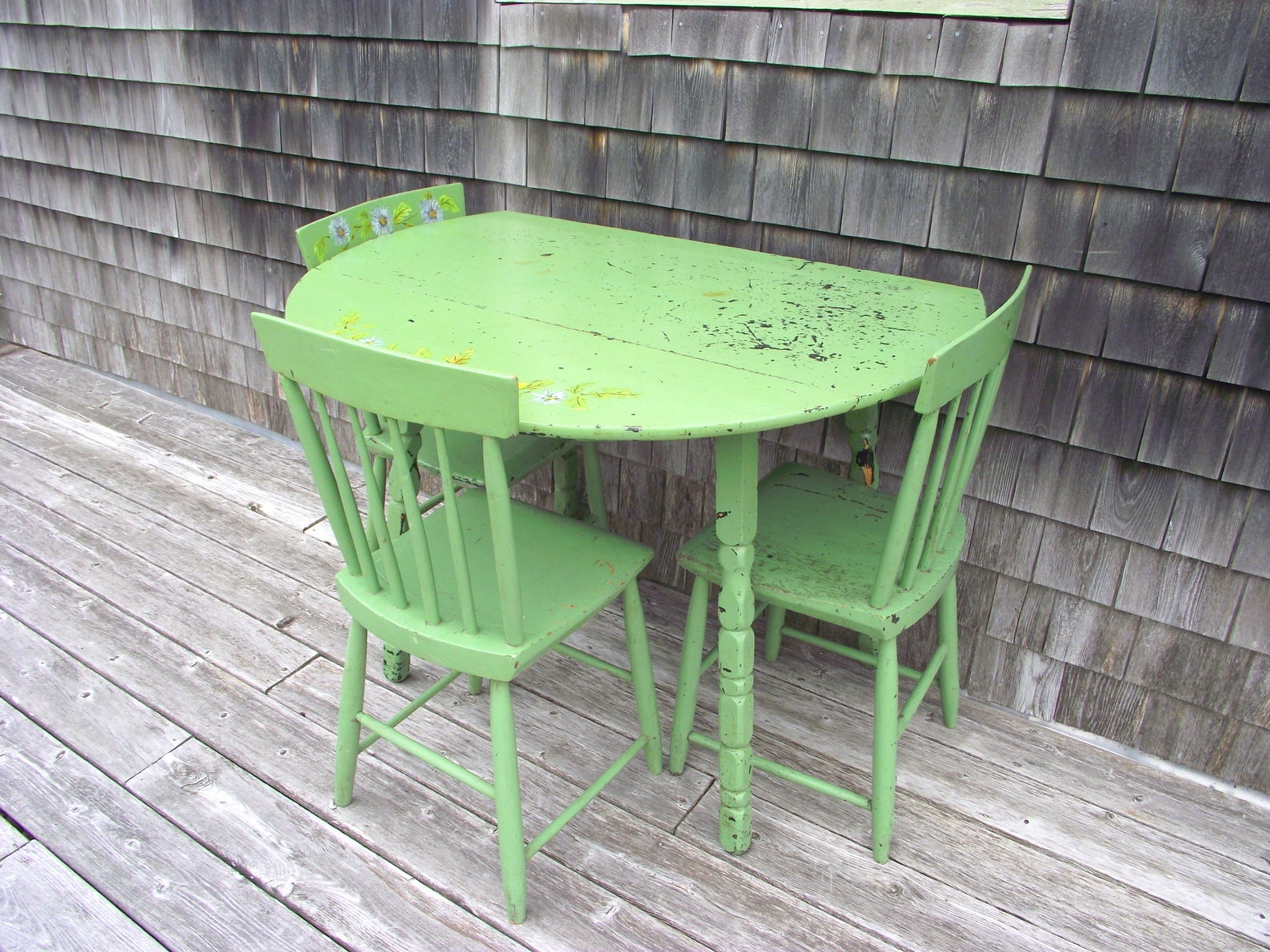 Antique Drop Leaf Farmhouse Table and 3 Plank Bottom Chairs Etsy