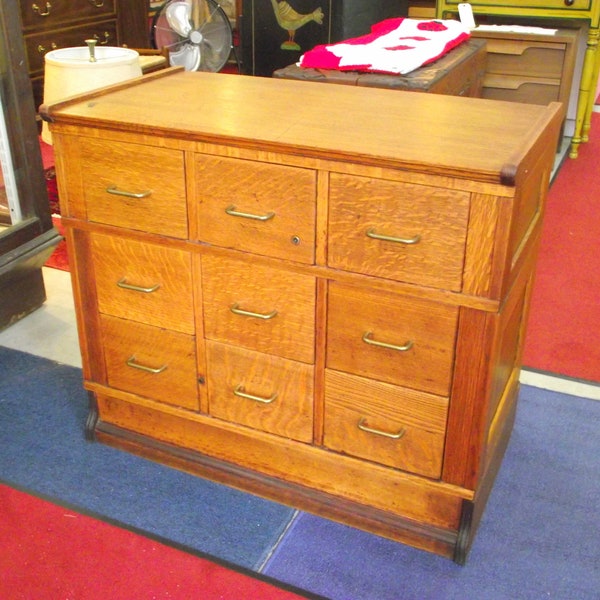 Card Catalog 9 Drawer Barrister Antique SOLID OAK Postcards Collection Sectional Post Card -Hall Table -Wine Storage TV Stand Cabinet Center