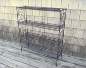 Mid Century Modern 4 Tier Record Player Rack Shelf Stand Punched Metal Black Wire - Big Gold Balls - American Retro - Storage Bookshelf