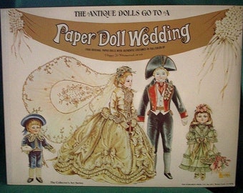 Vintage UNCUT 1976 The Antique Dolls Go To A Paper Doll Wedding Book By Rosamond - 4 Large Original Paper Dolls and Authentic Costumes