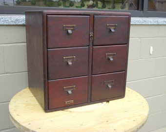 Card Catalog 6 Drawer Antique SOLID MAHOGANY - 5x8 Postcards Collection - Dovetailed - Library Bureau Sole Makers - Recipe Postcard storage