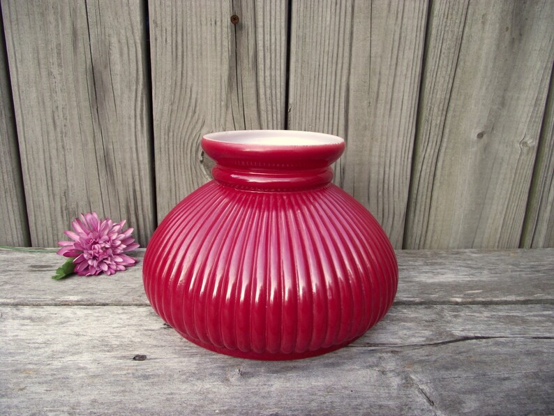 Antique Red Lamp Shade Opal Milk Glass Ribbed Flat Top Student Parlor 7 Fitter Oil Kerosene Gas Electric Replacement Globe Lampshade Light