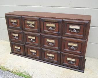 Antique 12 Drawer Storage Holder - Country Drug Store from Maine - Spice Case Farmhouse Primitive BIG Apothecary Cabinet Drugstore Medicine