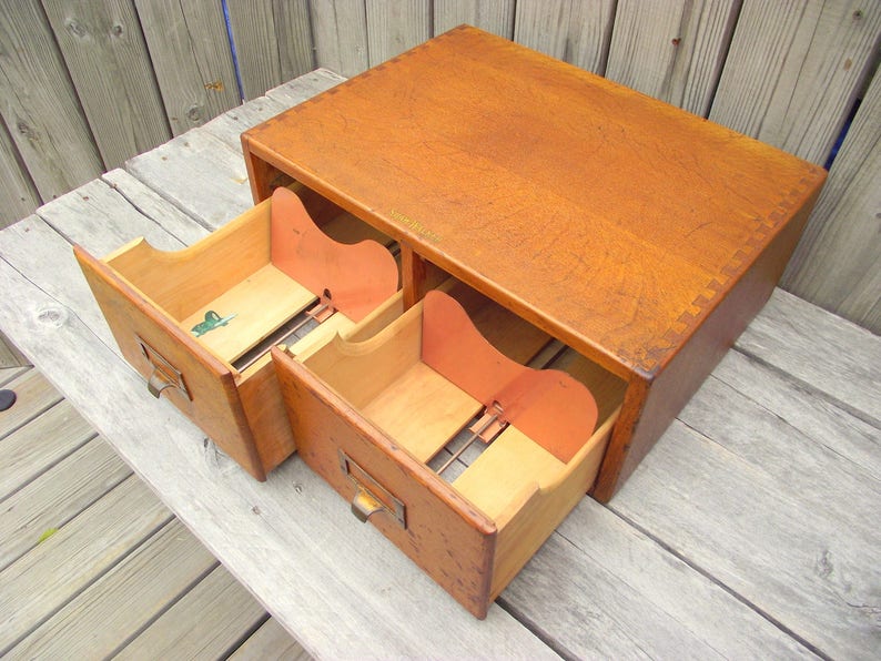 File Card Catalog 2 Drawer Antique Oak 5x8 Postcards Shaw Etsy