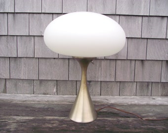 Vintage Mid Century (2) Laurel Mushroom Brushed Metal Table Lamp