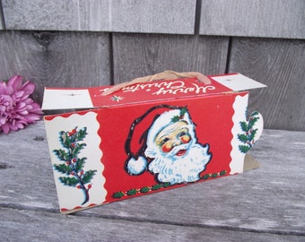 Vintage Christmas Cardboard Gift Candy Chocolate Box Santa 1940's - 50's - Unused with Cloth Handle - NOS - #26