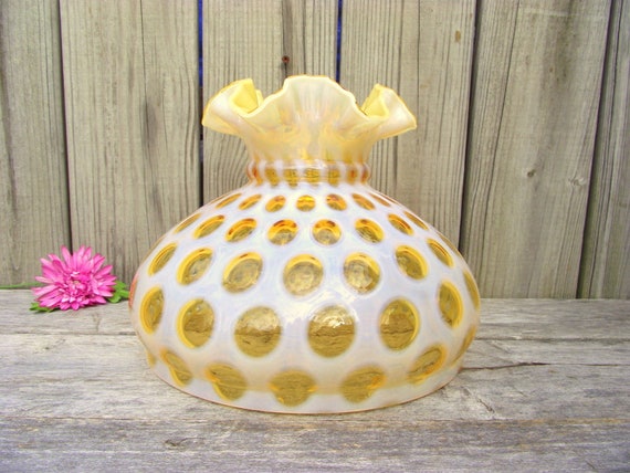 Antique Honeyle Fenton Coin Dot Glass Lamp Shade 10 Canada Antique Honeyle Fenton Coin Dot, Carnival Glass Bridge Lamp Shade