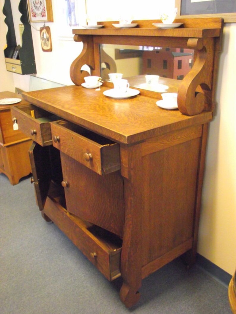Antique Empire Tiger Oak Buffet Sideboard Server with Etsy