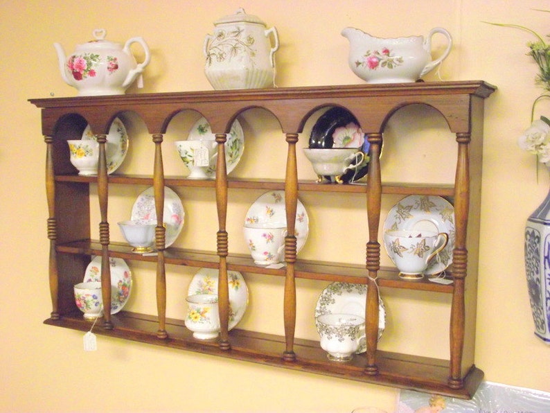 Wood 3 Tier Display Teacup & Saucer Curio Wall Shelf w/ Etsy