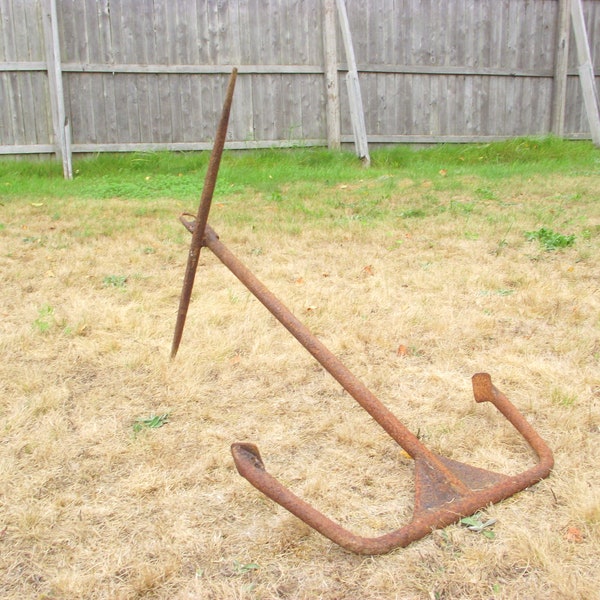 Large 38" x 29" Antique Boat Anchor Cast Iron Maritime Fishing Vessel Sailing Schooner Nautical Industrial Yard Art - Beach House Cottage