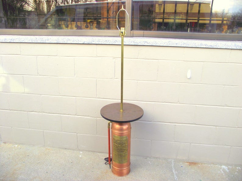 Fire Extinguisher Floor Table Lamp Repurposed Copper Brass End Side Industrial Urban Chic Rustic Universal American Equipment Boston Ma