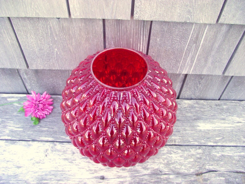 Antique Ruby Red Glass Fenton Lamp Shade Victorian Quilted Diamond GWTW Oil Kerosene Gas Replacement Globe Light Lampshade Round Ball Orb image 3