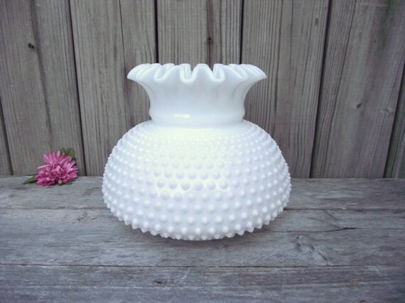 Antique Milk White Glass Fenton Hobnail Parlor Lamp Shade Antique Milk White Glass Fenton Hobnail, White Hobnail Milk Glass Lamp Shade